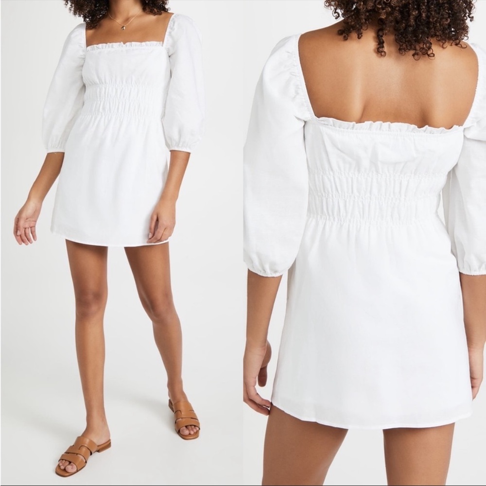 Charlie Holiday bohemian white mini dress with smocked waist